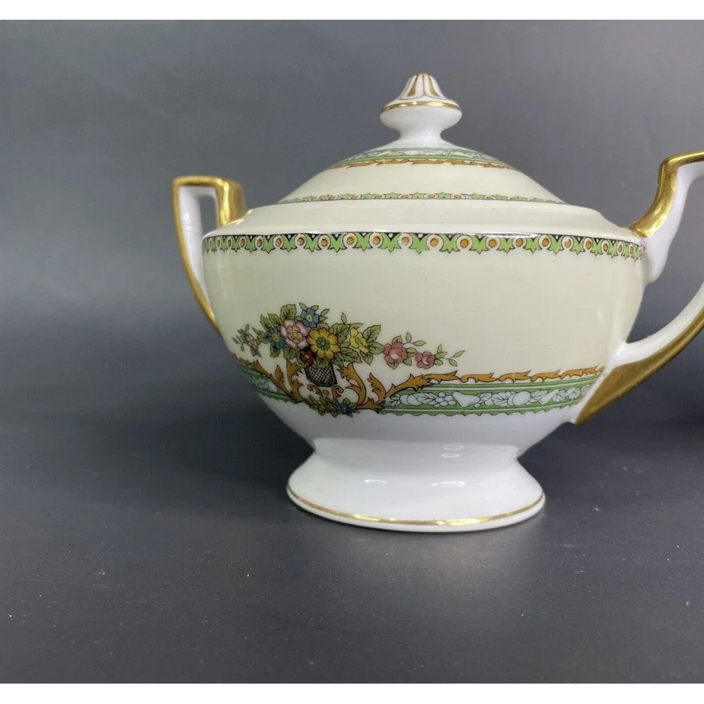 Vintage Style House Fine China‎ Kimberly Creamer & Sugar Bowl Green & Gold